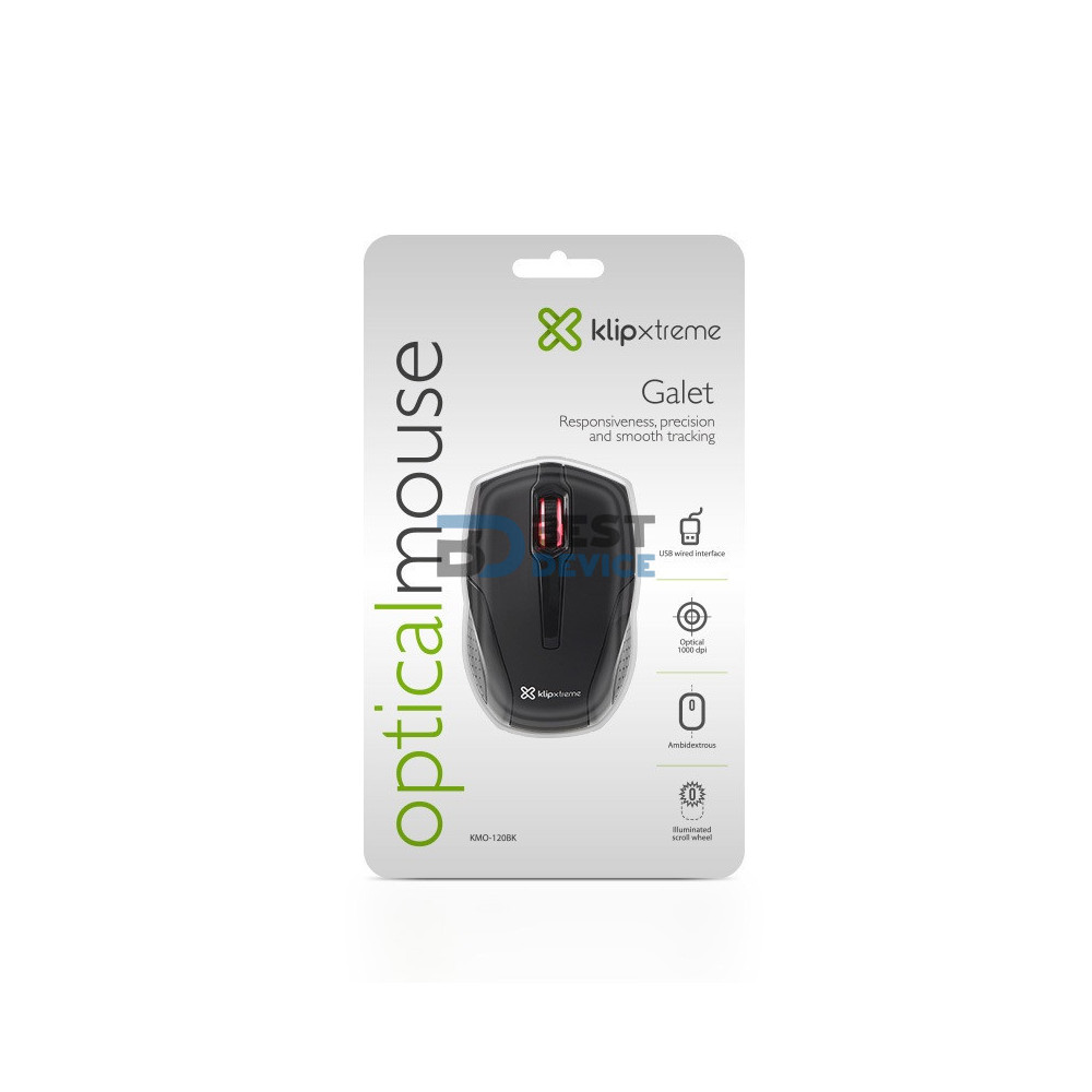 MOUSE KLIP XTREME USB KMO-120BK GALET 1000DPI/3 BOT/3D/NEG MOUSE KLIP XTREME USB KMO-120BK GALET 1000DPI/3 BOT/3D/NEG
