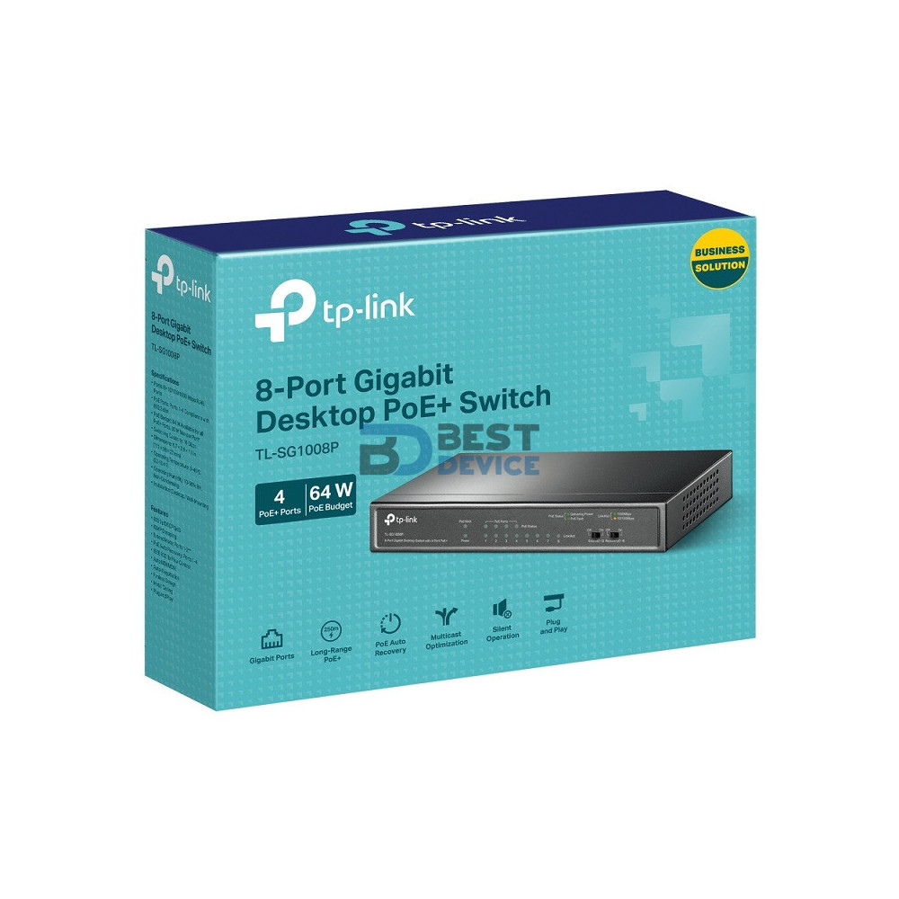 SWITCH TP-LINK 8 LAN TL-SG1008P 4-PORT PoE SWITCH TP-LINK 8 LAN TL-SG1008P 4-PORT PoE