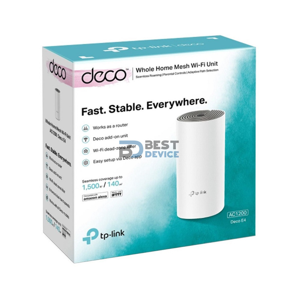 TP-LINK WIFI 5 DECO E4(1-PACK) WHOLE-HOME MESH AC1200 TP-LINK WIFI 5 DECO E4(1-PACK) WHOLE-HOME MESH AC1200