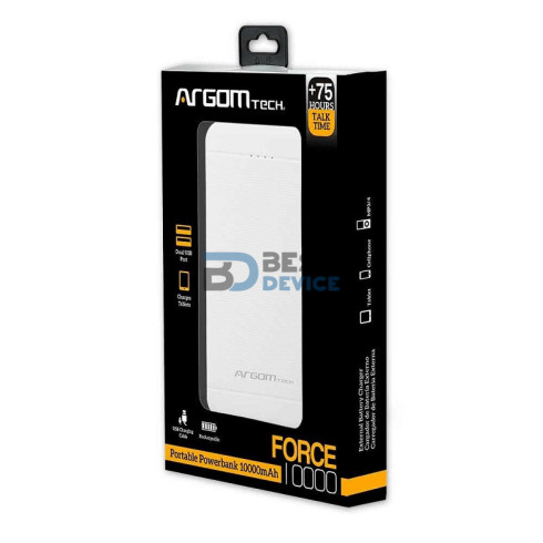 CARGADOR PORTÁTIL ARGOMTECH ARG-PB-1110WT 10.000mAh BLANCO