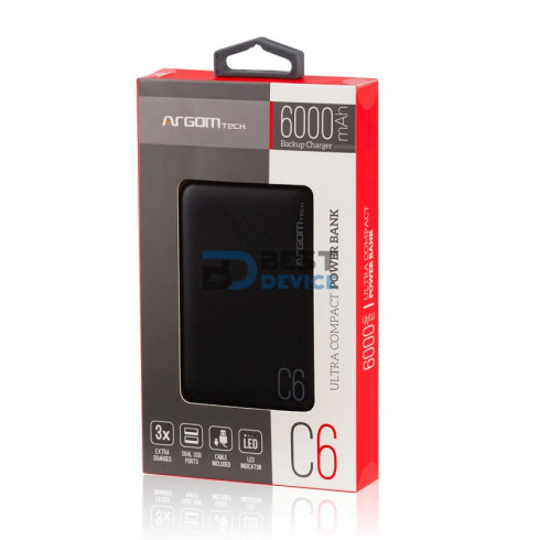 CARGADOR PORTÁTIL ARGOMTECH ARG-PB-1136BK 6000mAh NEGRO