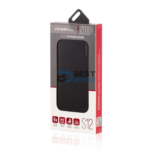 CARGADOR PORTÁTIL ARGOMTECH ARG-PB-1150BK 12000mAh NEGRO