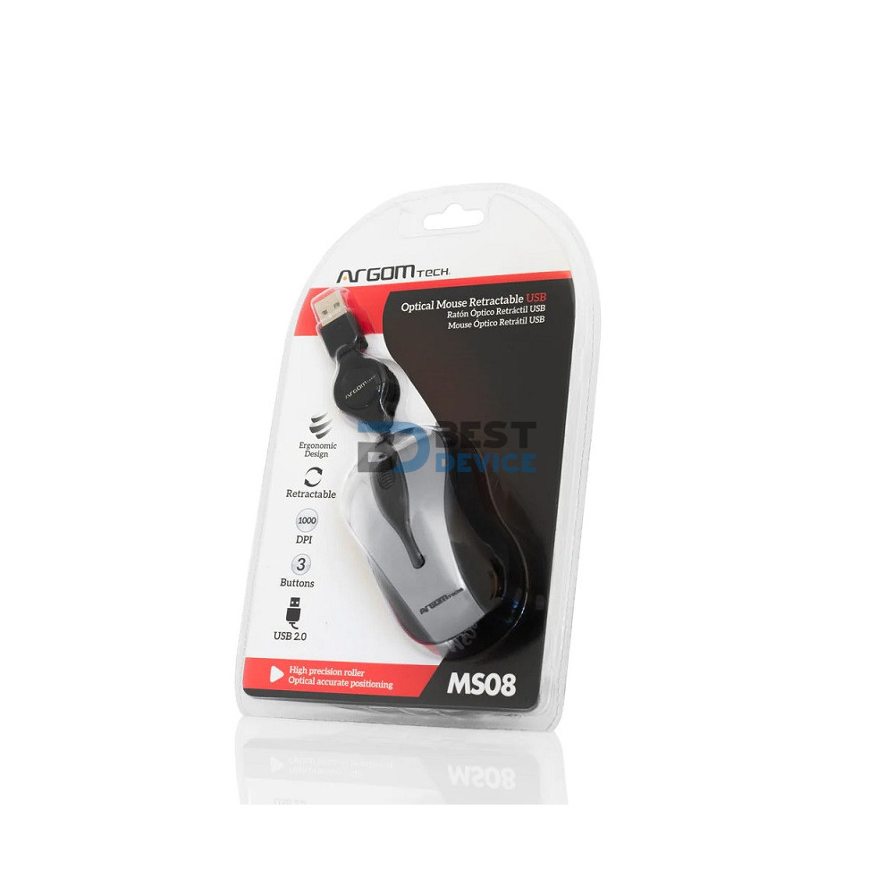 MOUSE ARGOMTECH ARG-MS-0008GR RETRACTIL GRIS MOUSE ARGOMTECH ARG-MS-0008GR RETRACTIL GRIS