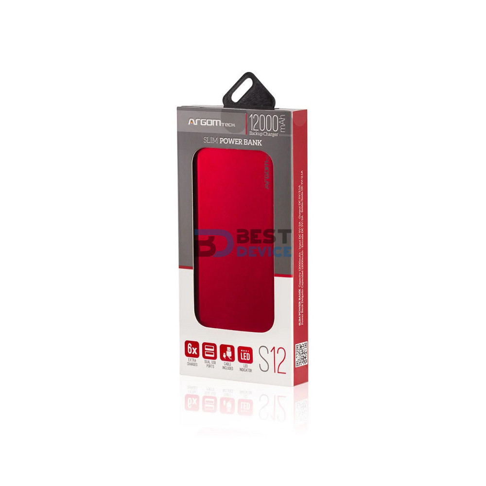 CARGADOR PORTÁTIL ARGOMTECH ARG-PB-1150RD 12000 MAH ROJO CARGADOR PORTÁTIL ARGOMTECH ARG-PB-1150RD 12000 MAH ROJO