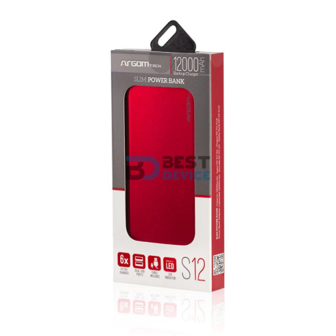 CARGADOR PORTÁTIL ARGOMTECH ARG-PB-1150RD 12000 MAH ROJO