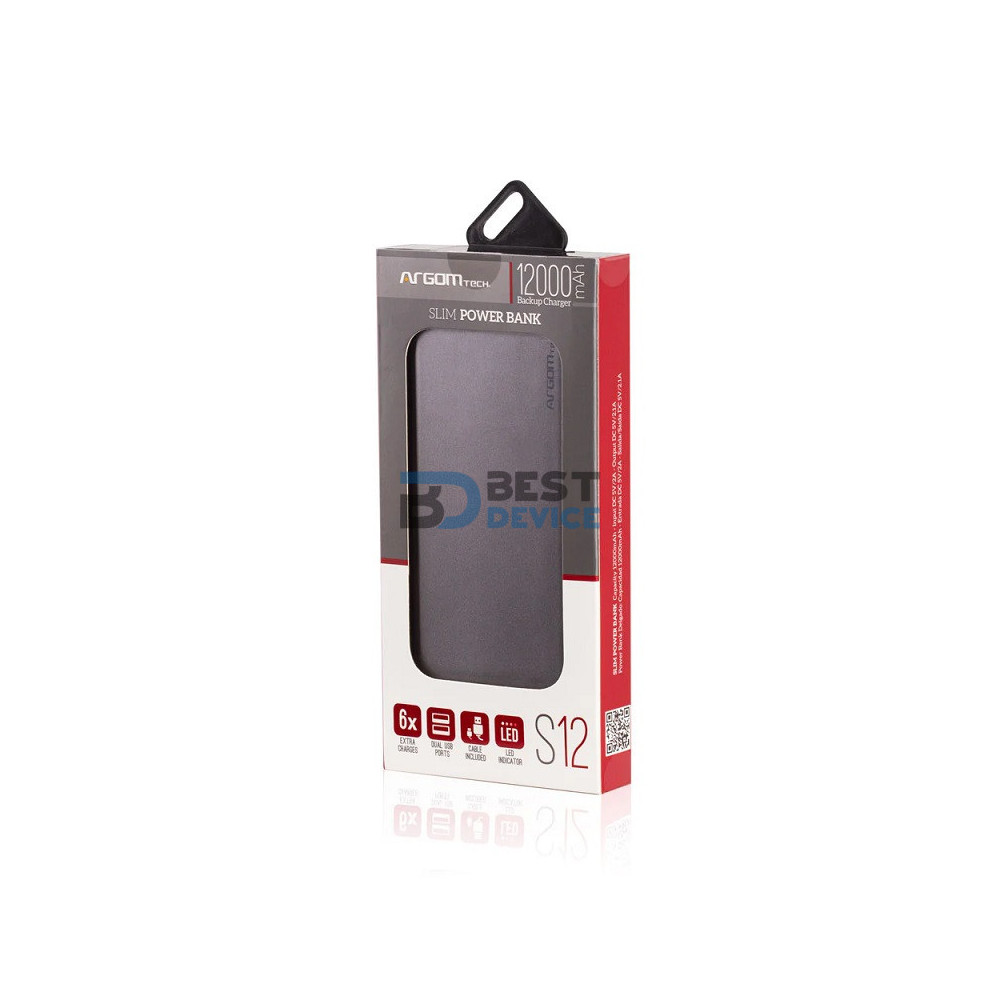 CARGADOR PORTÁTIL ARGOMTECH ARG-PB-1150SL 12000 MAH PLATA CARGADOR PORTÁTIL ARGOMTECH ARG-PB-1150SL 12000 MAH PLATA
