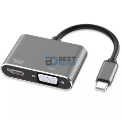 ADAPTADOR USB TYPE C A VGA/HDMI (HEMBRA)