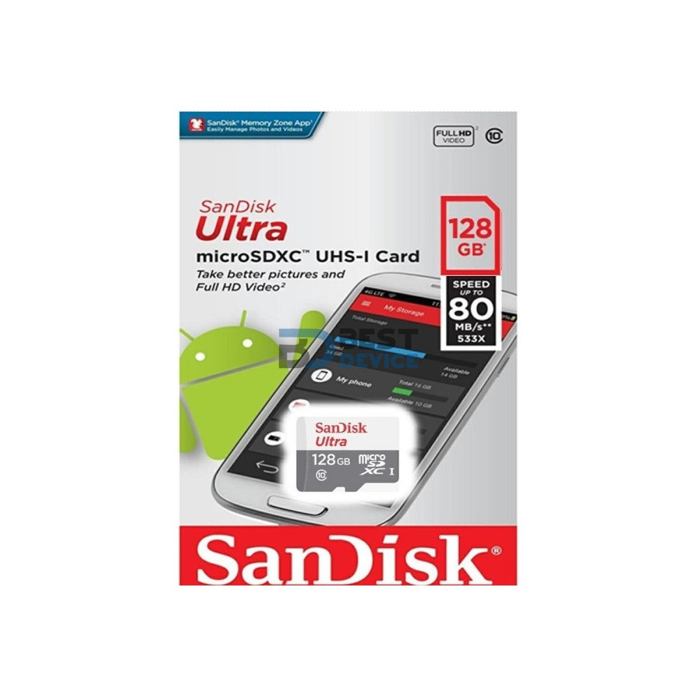 MEMORIA SANDISK MICRO SD 128GB ULTRA 80MB/S C10 MEMORIA SANDISK MICRO SD 128GB ULTRA 80MB/S C10