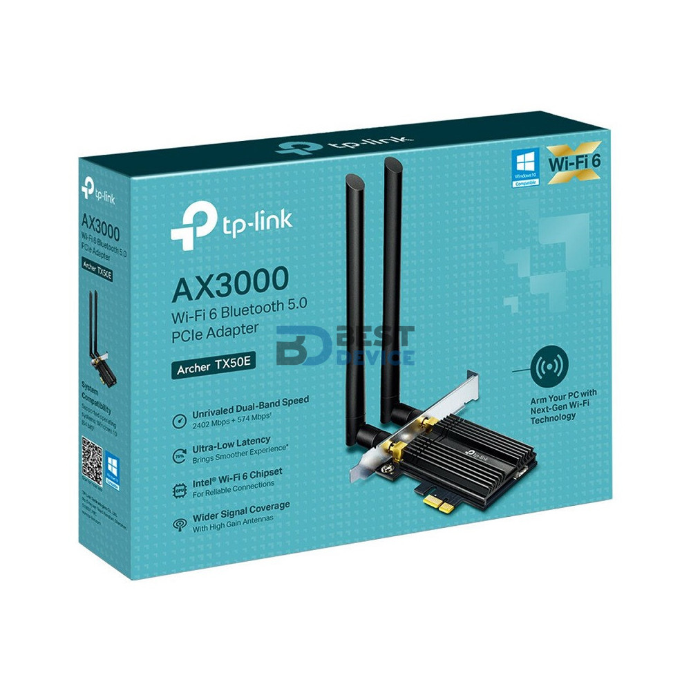 ADAPTADOR TP-LINK W NE PCIe TX50E WI-FI6+BLUETOOTH 5.2 ADAPTADOR TP-LINK W NE PCIe TX50E WI-FI6+BLUETOOTH 5.2