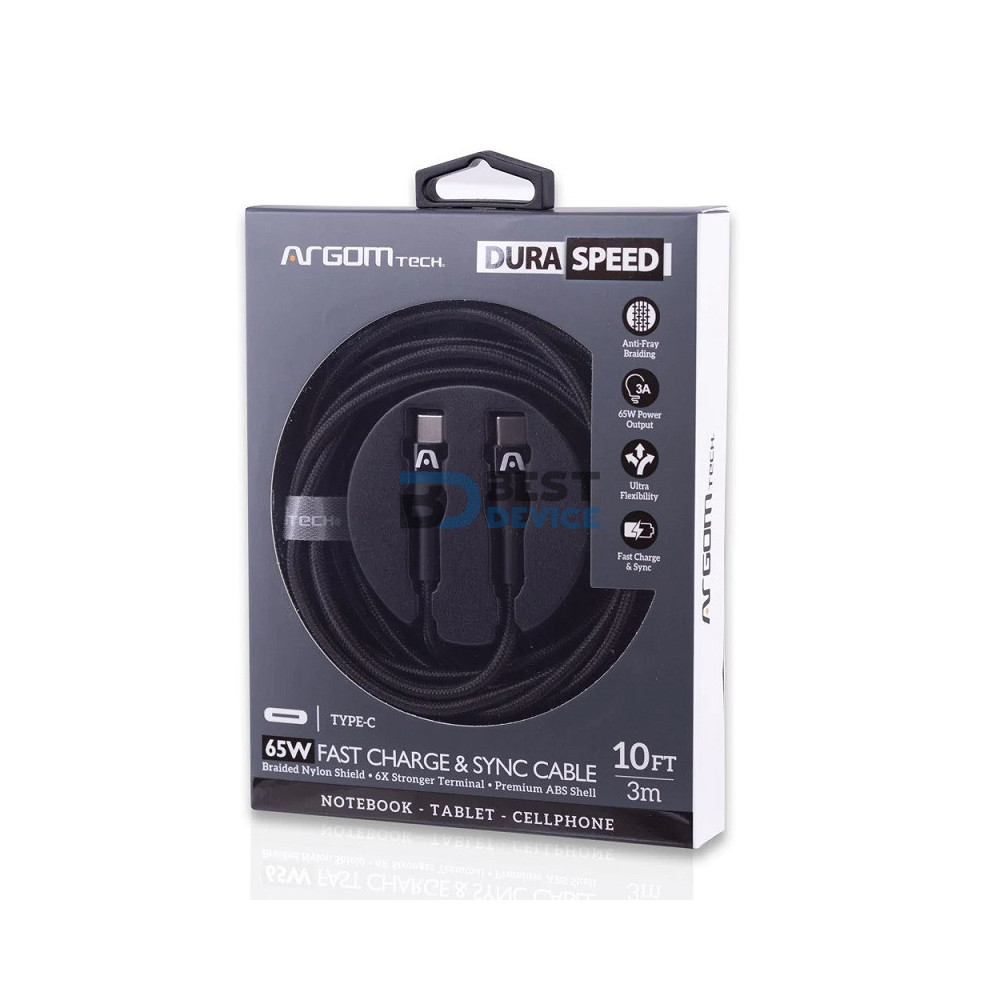 CABLE ARGOMTECH ARG-CB-0048BK FAST CHARGE TYPE C 65W 3M CABLE ARGOMTECH ARG-CB-0048BK FAST CHARGE TYPE C 65W 3M