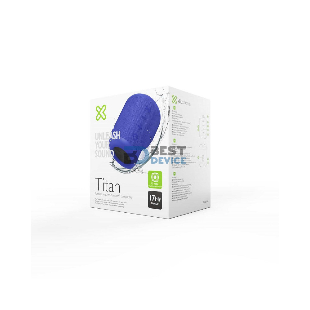 PARLANTE KLIP XTREME 12W KBS-200BL TITAN AUX/BT/BAT/IPX7/TWS/AZUL PARLANTE KLIP XTREME 12W KBS-200BL TITAN AUX/BT/BAT/IPX7/TWS/AZUL