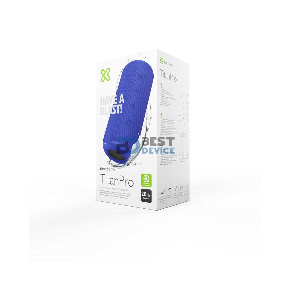 PARLANTE KLIP XTREME 16W KBS-300BL TITANPRO AUX/BT/BAT/IPX7/TWS/AZUL PARLANTE KLIP XTREME 16W KBS-300BL TITANPRO AUX/BT/BAT/IPX7/TWS/AZUL
