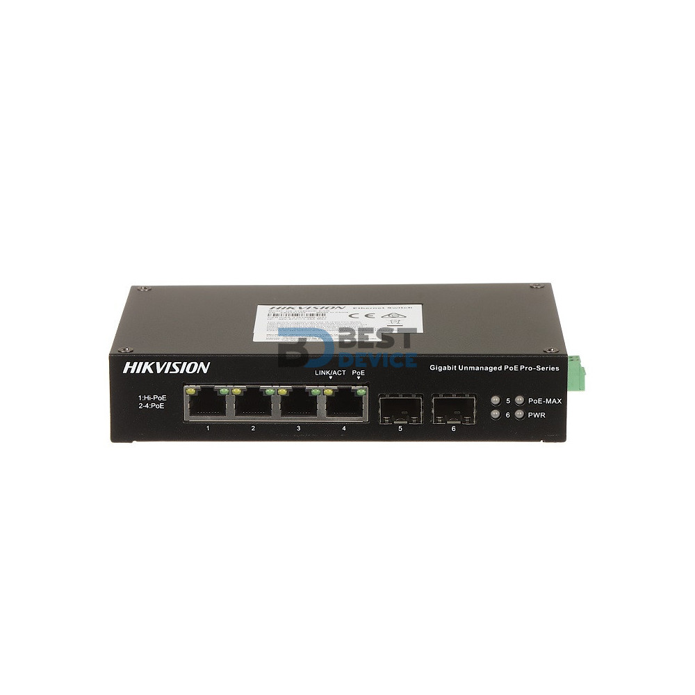 SWITCH INDUSTRIAL HIKVISION DS-3T0506HP-E/HS 6P/4POE GBPS/2SFP METAL SWITCH INDUSTRIAL HIKVISION DS-3T0506HP-E/HS 6P/4POE GBPS/2SFP METAL