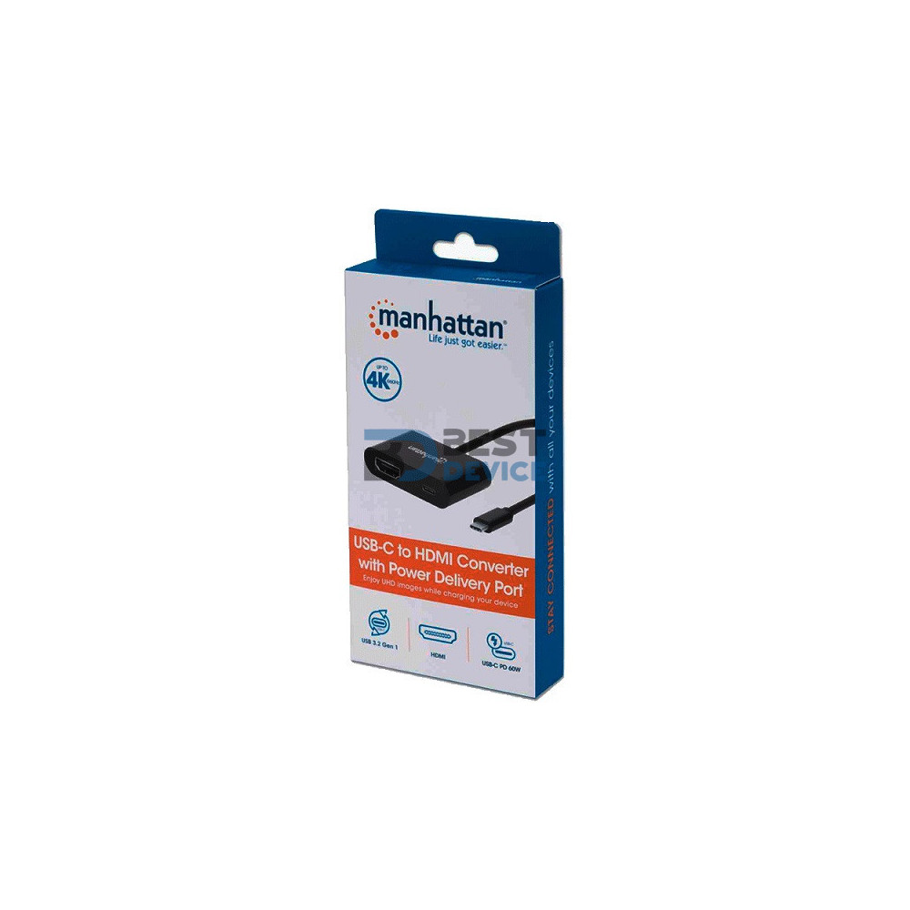 ADAPTADOR USB-C/HDMI MANHATTAN 153416 USB-C POWER/4K/60HZ/60W NEGRO ADAPTADOR USB-C/HDMI MANHATTAN 153416 USB-C POWER/4K/60HZ/60W NEGRO