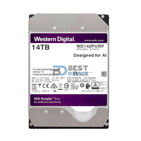 DISCO DURO WESTERN DIGITAL 14 TB PURPLE PRO 7200 512MB WD142PURP SURVEILLANCE 