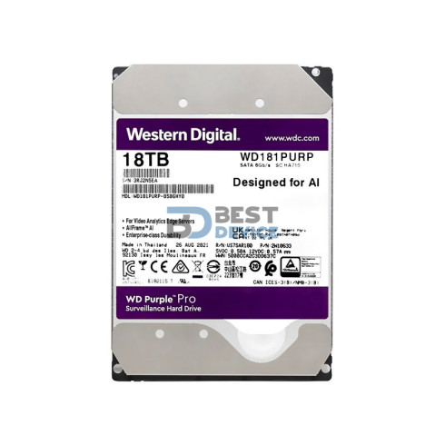 DISCO DURO WESTERN DIGITAL SATA3 18TB PURPLE PRO 7200 512MB WD181PURP SURVEILLANCE