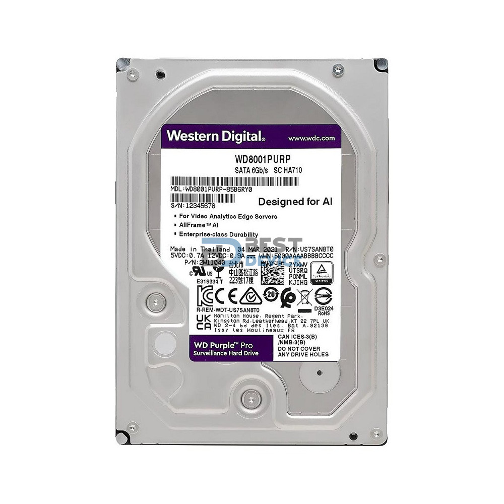 DISCO DURO WESTERN DIGITAL SATA3 8TB PURPLE PRO 7200 256MB WD8001PURP SURVEILLANCE DISCO DURO WESTERN DIGITAL SATA3 8TB PURPLE PRO 7200 256MB WD8001PURP SURVEILLANCE