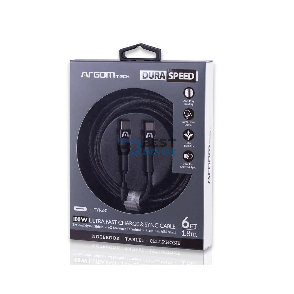 CABLE ARGOMTECH ARG-CB-0049BK DURA SPEED TIPO-C 100W CABLE ARGOMTECH ARG-CB-0049BK DURA SPEED TIPO-C 100W