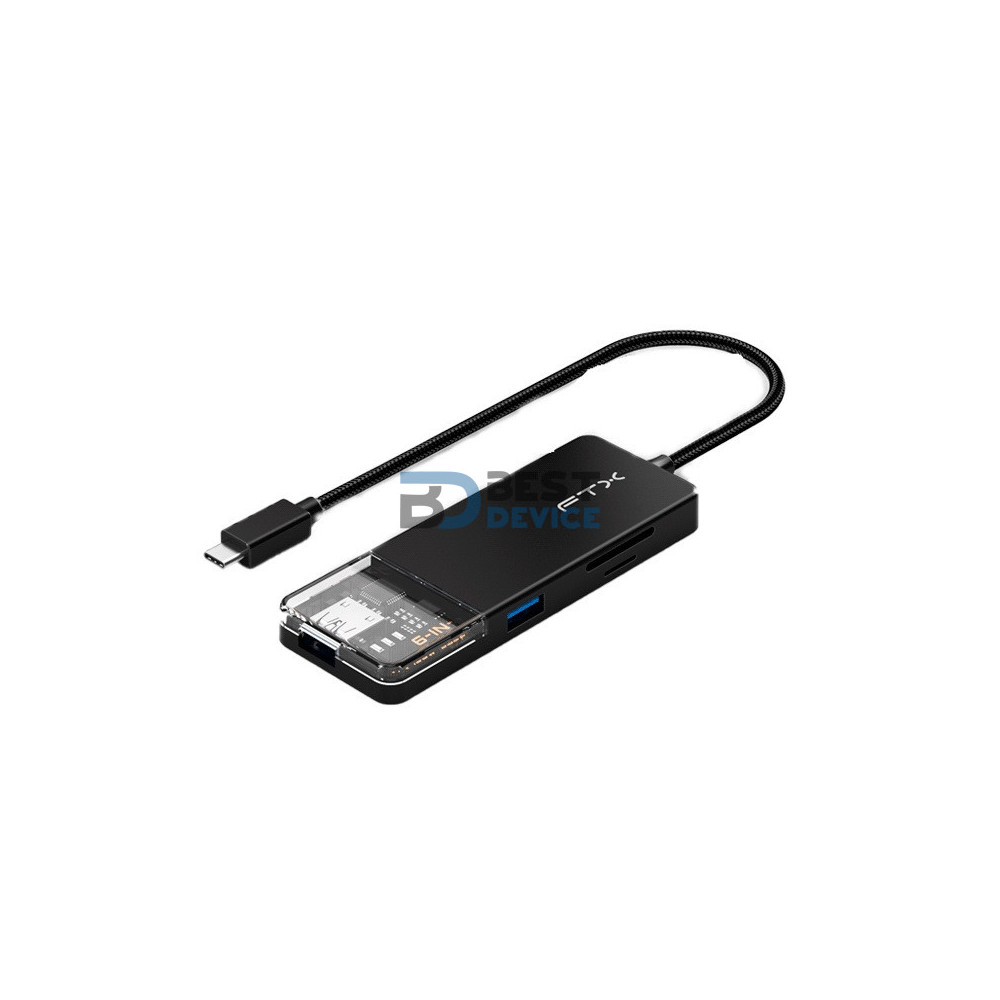 FTX HUB FTX-HUBT4-PB USB-C 3.0/6 EN 1 4K/5GBPS/SD NEGRO FTX HUB FTX-HUBT4-PB USB-C 3.0/6 EN 1 4K/5GBPS/SD NEGRO