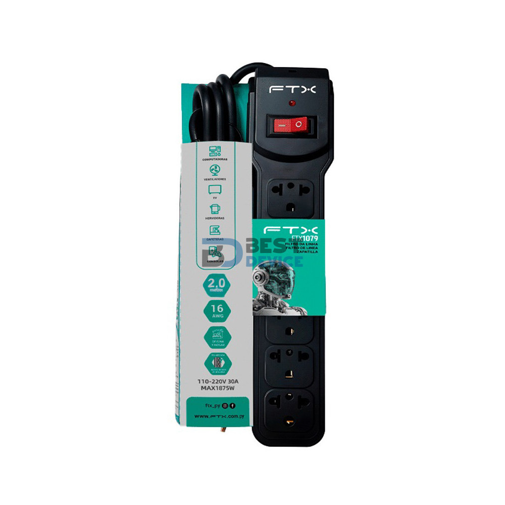 FILTRO DE LINEA FTX 6 TOMAS FTX1079 NEMA EUR 110/220V FILTRO DE LINEA FTX 6 TOMAS FTX1079 NEMA EUR 110/220V