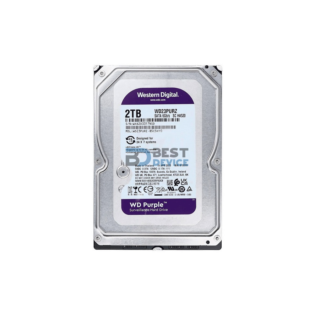 DISCO DURO WESTERN DIGITAL SATA3 2TB PURPLE 5400 64MB WD23PURZ SURVEILLANCE DISCO DURO WESTERN DIGITAL SATA3 2TB PURPLE 5400 64MB WD23PURZ SURVEILLANCE