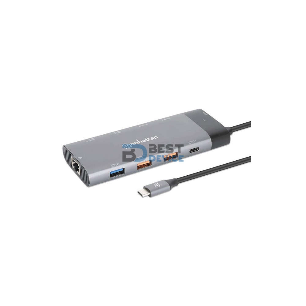 HUB USB-C 3.2/10 EN 1 MANHATTAN 130714 8K/10GBPS/RJ45 GRIS