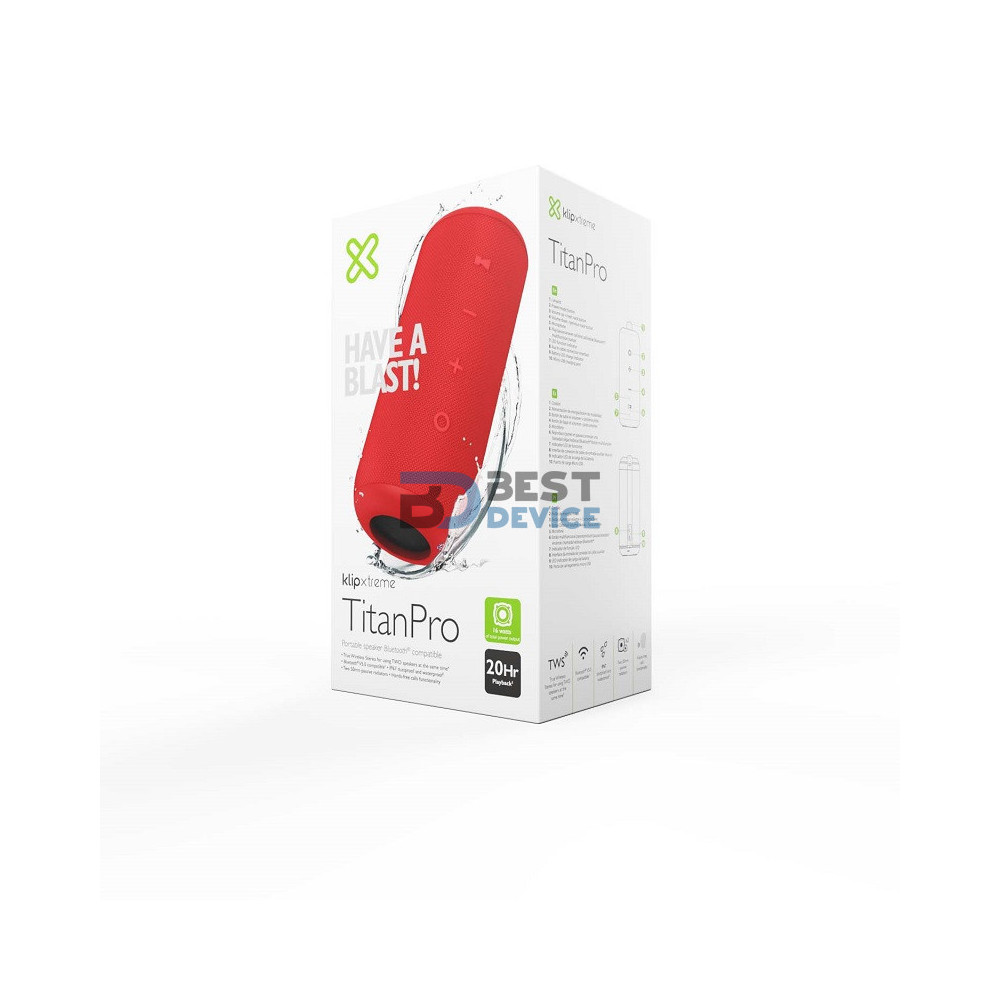 PARLANTE KLIP XTREME 16W KBS-300RD TITANPRO AUX/BT/BAT/IPX7/TWS/ROJO PARLANTE KLIP XTREME 16W KBS-300RD TITANPRO AUX/BT/BAT/IPX7/TWS/ROJO