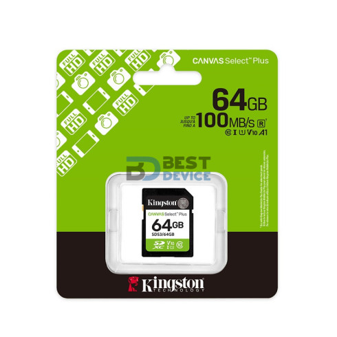 MEMORIA SD KINGSTON 64GB SDS3/64GB 100 CANVAS SELECT PLUS SDXC CLASS 10 MEMORIA SD KINGSTON 64GB SDS3/64GB 100 CANVAS SELECT PLUS SDXC CLASS 10