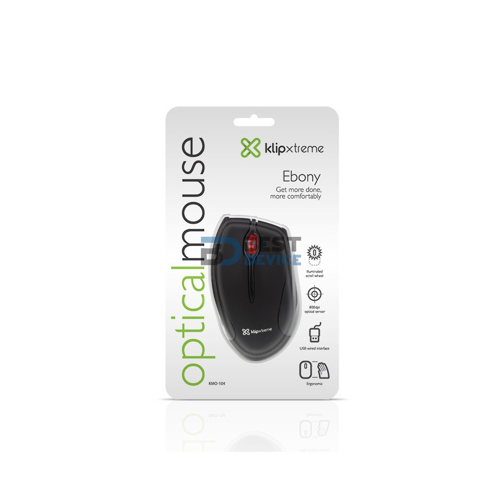 MOUSE KLIP XTREME USB KMO-104 EBONY 1600DPI/NEG