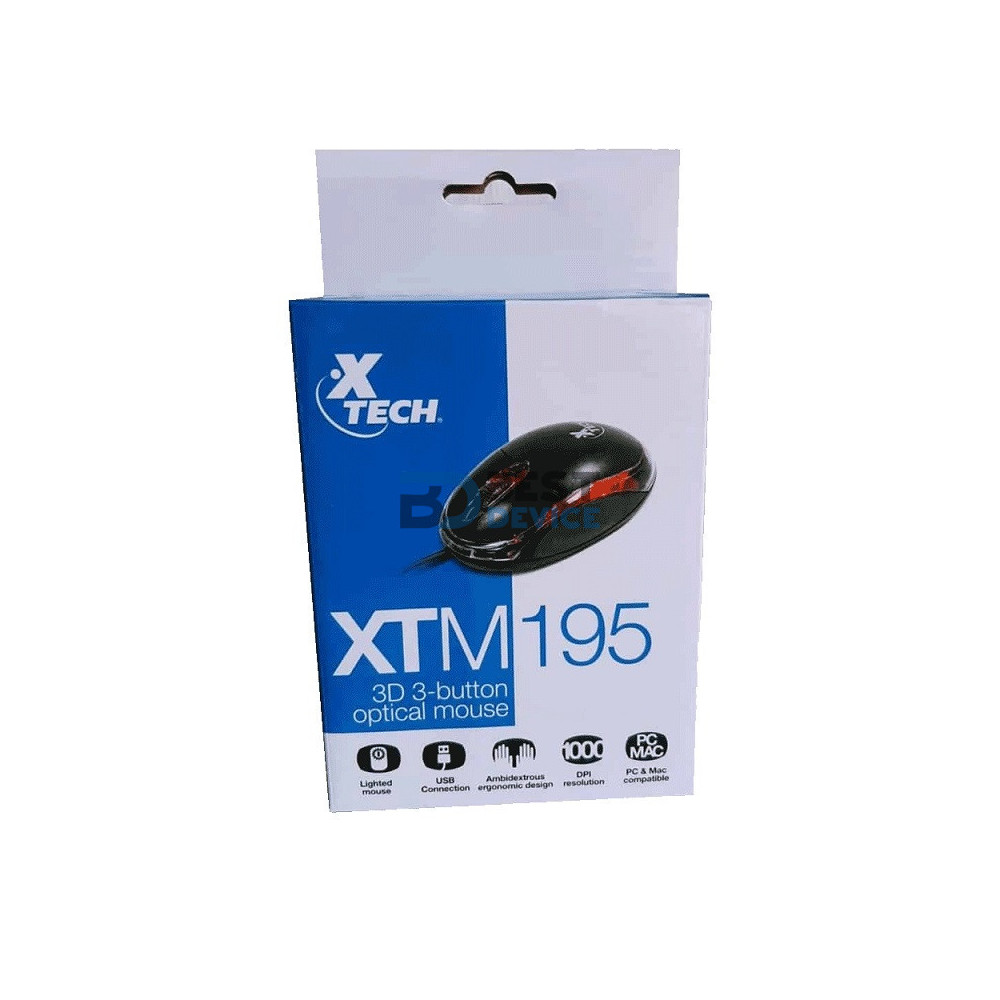 MOUSE XTECH USB XTM-195 1000DPI/3D 3 BOT/ C/ LED ROJO/NEGRO