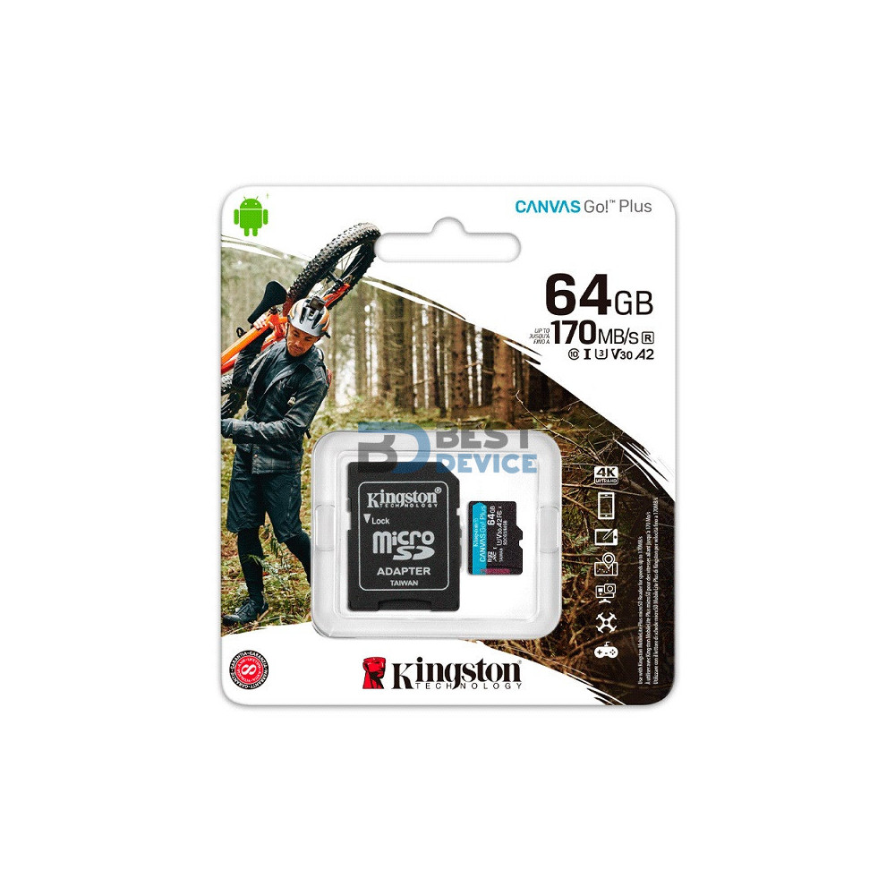 MEMORIA KINGSTON MICRO SD 64GB SDCG3/64GB 170/70 CANVAS GO PLUS C/ADA