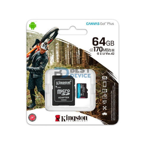 MEMORIA KINGSTON MICRO SD 64GB SDCG3/64GB 170/70 CANVAS GO PLUS C/ADA