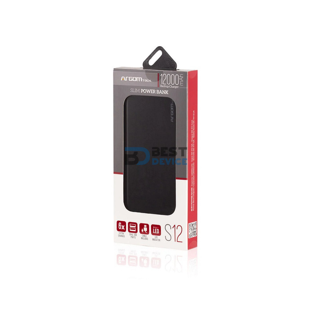 CARGADOR PORTÁTIL ARGOMTECH ARG-PB-1150BK 12000 MAH NEGRO