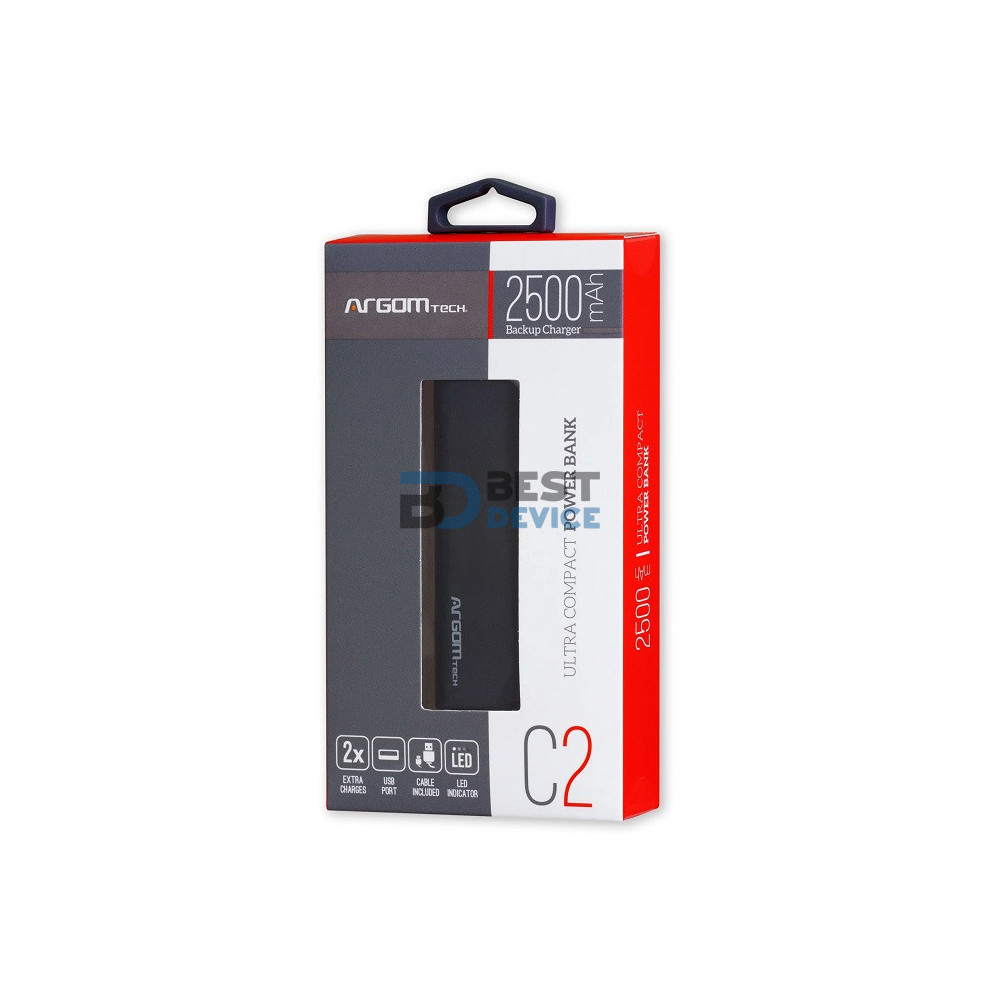 CARGADOR PORTÁTIL ARGOMTECH ARG-PB-1130BK 2500 MAH NEGRO