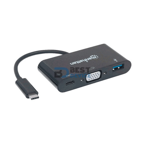 CONVERSOR USB-C 3.1-VGA/USB-A/USB-C MANHATTAN 152044 HD/FHD/60HZ BLISTER NEG